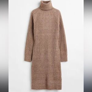 NEW NWT H&M KNIT TURTLENECK RIBBED SWEATER BEIGE TAN BROWN MIDI DRESS SZ XS